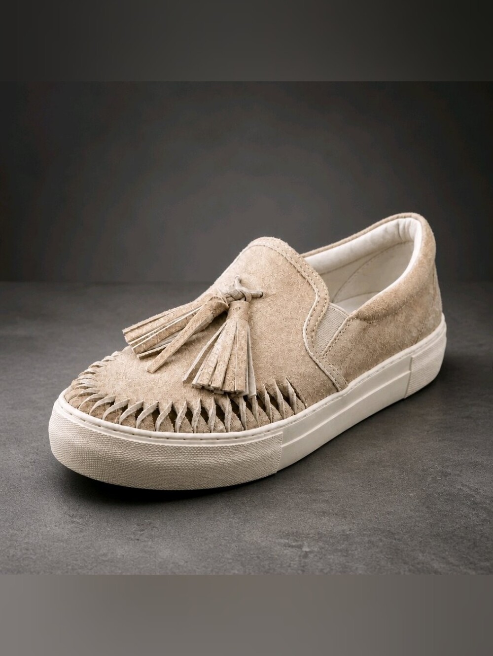 J/SLIDES Gray Suede Tassel Slip-On Platform Sneakers